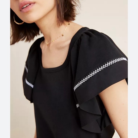 NWT Anthropologie Maeve Sherman Flutter Sleeve Shirt Size Small - Picture 2 of 10